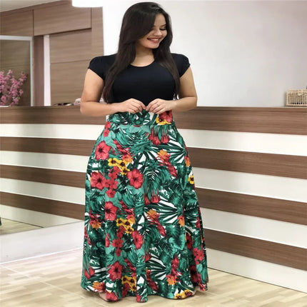 Dress Women Summer bohemain digital printing color matching round neck short sleeve hot style Dresses Casual Vestidos YRW6881