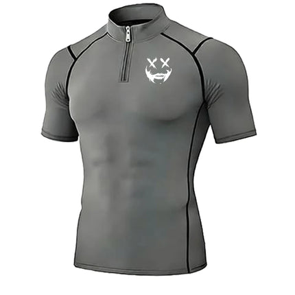 Men's Quick Dry Breathable Quarter Zip Polo Shirts Slim Fit Stretch Short Sleeve Stand Collar Workout Training Sport GYM