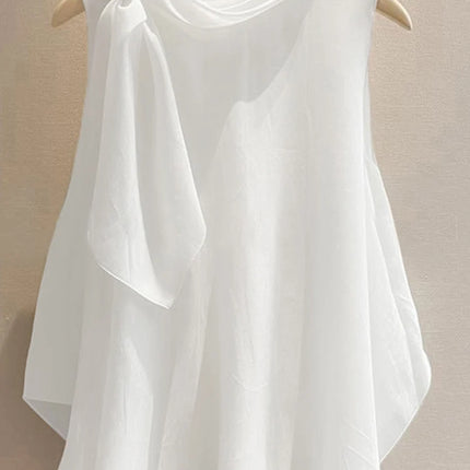 ZANZEA Women T-Shirts Summer Tops 2025 Solid Sleeveless Tees Fashion Asymmetrical Tunic Casual Loose Scarf O Neck Pullovers