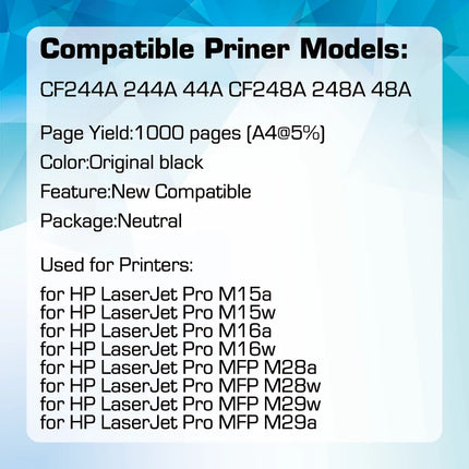 Qualicom 48A 44A CF248A CF244A Compatible TONER Cartridge for HP LaserJet Pro M15a M15w M16a M16w MFP M28a M28w M29w M29A