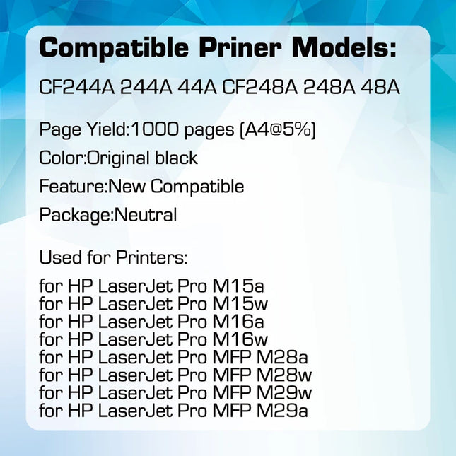 Qualicom 48A 44A CF248A CF244A Kompatible TONER-Kartusche für HP LaserJet Pro M15a M15w M16a M16w MFP M28a M28w M29w M29A