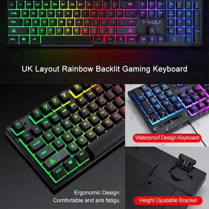Electronic Sports Set 3 In 1 Wired Backlit Keyboard Gaming Mechanic Kit Waterproof Luminous 104 Key Keyboard Mouse - product