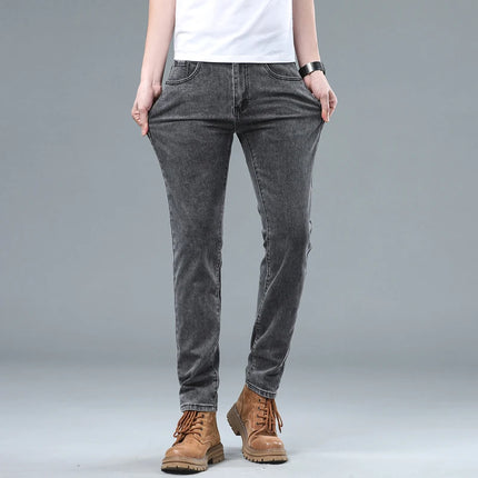 Stretch Pencil Cargo Jeans Gray Men High Street Casual Denim Trousers Fashion Personality Straight Little Feet Men's Pants