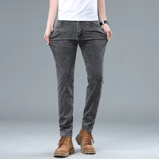 Stretch Pencil Cargo Jeans Gray Men High Street Casual Denim Trousers Fashion Personality Straight Little Feet Men's Pants