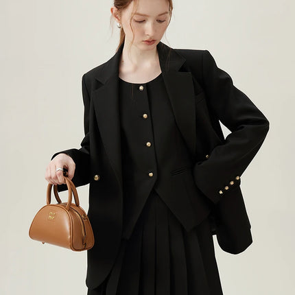 FSLE Women Blazer Temperament Suit Jacket for Office Lady Sets Formal Female Blazer Vest Skirt 24FS11075