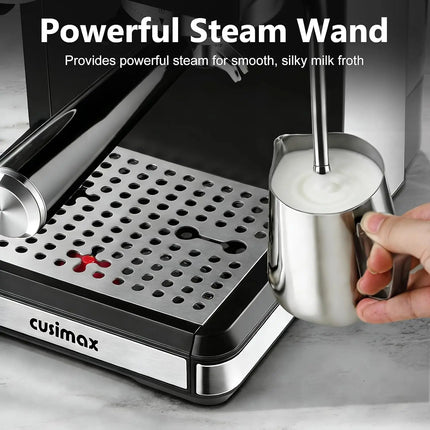 20 Bar Espresso Machine with Grinder, Milk Frother, 60oz Tank for Home