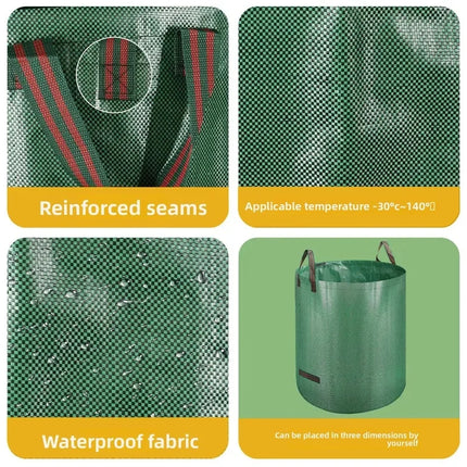 Four feature callout panels highlighting seams, fabric, and temperature