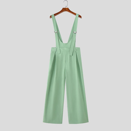 INCERUN Men Jumpsuits Solid Color Sleeveless Suspender Rompers Men Loose Streetwear Summer 2026 Fashion Wide Leg Overalls S-5XL