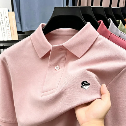 Men's Summer High-End Golf Short-Sleeved Polo Shirt with Collar,Solid Color,Breathable,Office Casual,High-Quality Men's Clothing