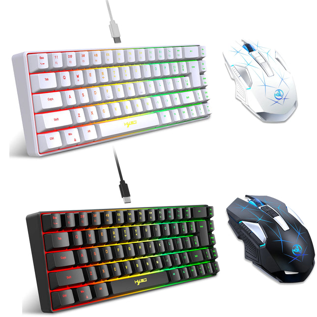 68-key Gaming Keyboard And Mouse Kit RGB Backlit Portable Game Wired Membrane Keyboards Wireless Mice Mause For - product ima