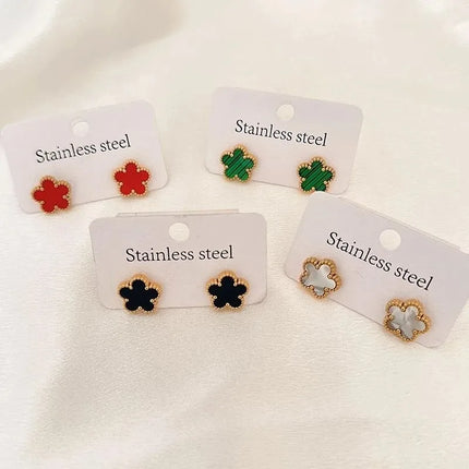 1pc Luxury Five Leaf Flower Pendant Necklace Jewelry Earrings for Women, Fashion Stainless Steel Clover Bracelets Gift