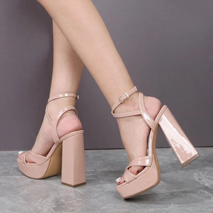 2025 NEW Summer Nightclub Women Square Toe Sandals Platform 13CM High Heels Cross Band Gladiator Chunky Heel Shoes Plus Size 41