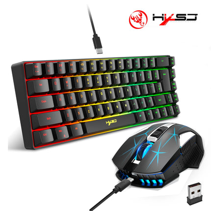 68-key Gaming Keyboard And Mouse Kit RGB Backlit Portable Game Wired Membrane Keyboards Wireless Mice Mause For - product ima