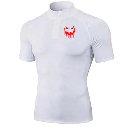 Men's Quick Dry Breathable Quarter Zip Polo Shirts Slim Fit Stretch Short Sleeve Stand Collar Workout Training Sport GYM