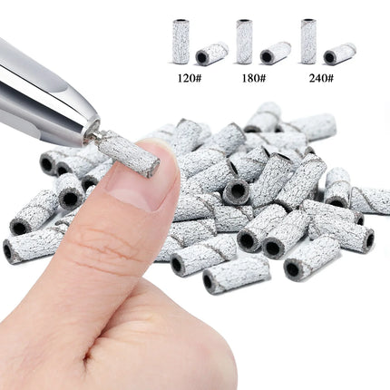 50Pc 3.1mm Mini Nail Sanding Bands 120# 80# 240# Cuticle Polishing Sand Ring Stainless Steel Nail Drill Bit Gel Remove Tools Set