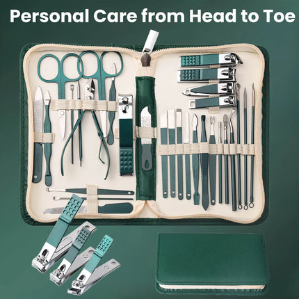 30pcs Luxury Travel Nail Clipper Set Professional Manicure Care Tools Cuticle Nippers Ear Spoons, Nail File Christmas Gift