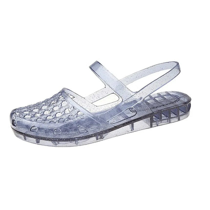 Women Hollow Jelly Sandals PVC Closed Toe Ankle Strap Flat Plastic Shoes Waterproof Non Slip Summer Beach Shower Casual Sandals
