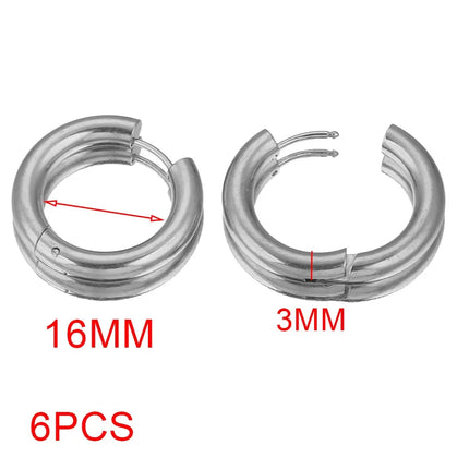 6pcs Stainless Steel 4mm Thick Earrings Gold Plated Large Round Korean Ear Rings Hoop Earring for Women Female Jewelry Luxury