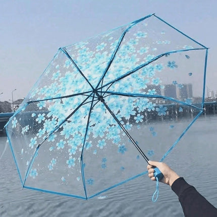 Portable And Easy To Carry, Cute And Fresh Design; Minimalist Sakura Transparent Umbrella; Adorable Sakura Pattern Transparent Umbrella; Foldable Umbrella; Ladies' Manual Umbrella; Travel Umbrella; Travel Essential; Unisex De