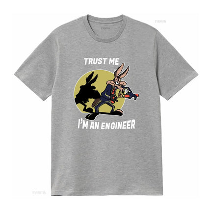 Trust Me I'm An Engineer Coyote Cartoon T Shirt for Men Casual Loose Fit vintage Washed Stylish Top For Everyday Wear fashion
