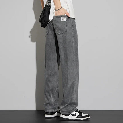 2025 New Lyocell Summer Thin Business Male Pants Jeans Men's High Waist Loose Comfortable Straight Elastic Denim Trousers