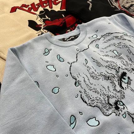 Heavyweight Anime Character Y2K Style Oversized Knitted Sweater Couple Loose Autumn Winter Overhead Knitted Pullover