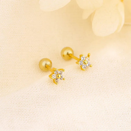 Korean Fashion Pink Zirconic Bear Screw Earrings For Women Girls Cute Animal Cartilage Helix Tragus Ear Piercing Jewelry Gift