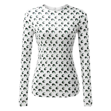New Printed Mesh Women Base Shirt Spring Autumn Fashion Casual Long Sleeved Sun Protection Ice Silk Inner Layer Women's T-Shirt
