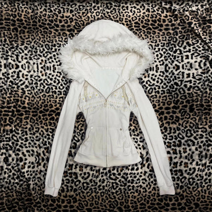 Hoodie Coat Women Punk Hooded Sweatshirt Fur Collar Jacket Zipper Pockets Female Streetwear Vintage Outerwear Spring 2026