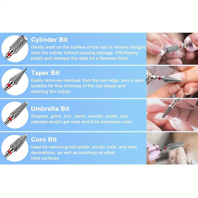 5 pcs Tungsten Carbide Nail Art Drill Bits for Removing Acrylic and Gel, 3/32 Inch Nail Art Tools for - product image 2