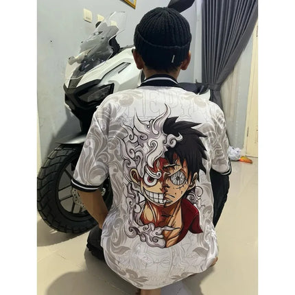 Summer Breathable One Piece Luffy Gear 5 3D Full Print Jersey Polo Shirt White Grey Streetwear Unisex Top