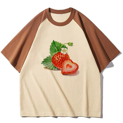 Strawberry t-shirts women elegant Tee girl Japanese graphic streetwear clothing