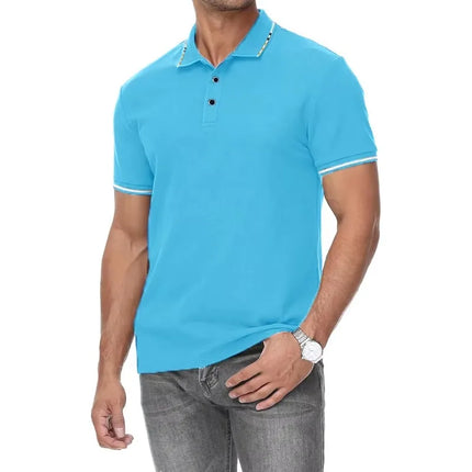 New Men's Short Sleeve Polo Shirt Summer Male Contrast Oversized T Shirt Breathable Shirts Lightweight Streetwear Gym Tops