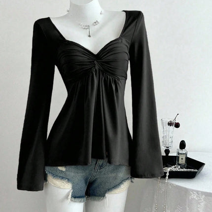 Spring and Autumn New French Design with Twisted Chest, Fashionable Style, Autumn and Winter Hoodie, Long Sleeve Top for Women