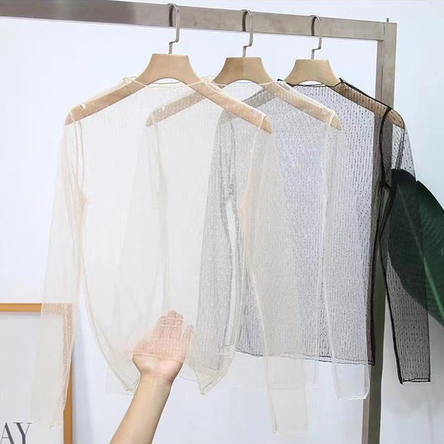 Sexy Mesh Perspective Top Ladies Sheer Blouses Women Lace Floral T Shirt See Through Long Sleeve Tee - product image 2