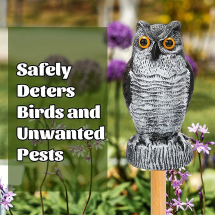 Realistic Solar Fake Owl Decoy Plastic Owl Scarecrow Sculpture with Red Flashing Eyes and Sound For Garden Yard Scare Birds