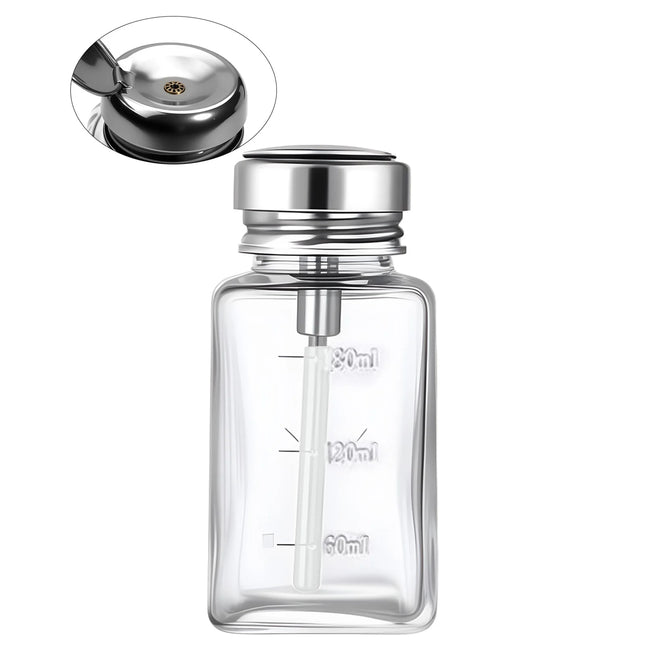 Botella de vidrio para uñas de 180ml con embudo de presión, botella de alcohol tipo prensa, botella vacía de quitaesmalte, líquido de limpieza, suministros hidráulicos