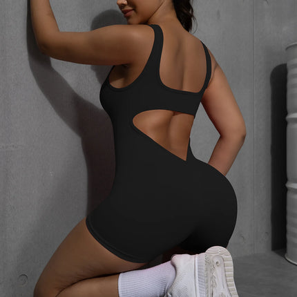 Sexy V Back Scrunch Sports Jumpsuit Women Gym Rompers Sleeveless Sportswear Bodysuits Women Casual One-Piece Suit Yoga Clothing