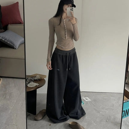 Y2K Black Striped Women Cargo Pants Korean Fashion Wide Leg Baggy Trousers Streetwear Autunm Harajuku Hip Hop Oversized Loose