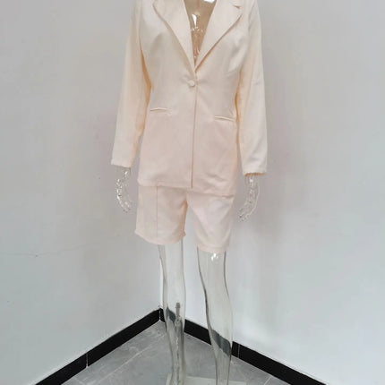Spring and Autumn Minimalist Style Solid Color Long Sleeved Suit Jacket Fashionable Casual Shorts Set