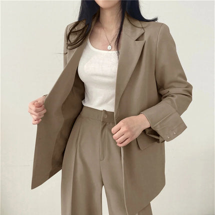 Elegant Office Lady Business Suit Set Blazers 2026 Spring New Women's Clothing Suit Jacket Casual Pants Set Wide Leg Suit Pants