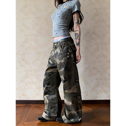 Women Camouflage Gothic Y2k Gyaru Baggy Jeans Oversize Denim Trousers Vintage Harajuku Grunge Cargo Wide Leg Jean Pants