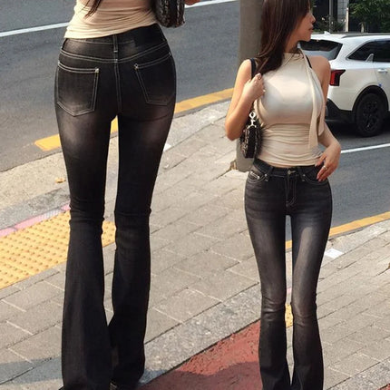 High Waist Sexy Split Denim Jeans Long Leg Lengthening Bell Bot Cotton Stretch Denim Pants for Women Spring Autumn