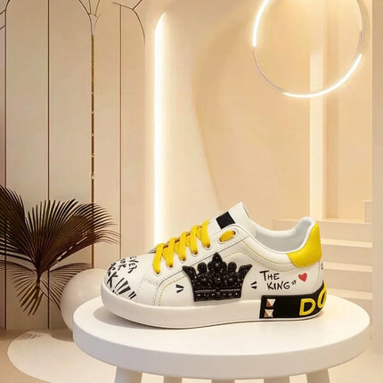Designer Leather Sneakers Fashion Unisex Casual Platform Casual Comfort Flats Brand Women Outdoor Sport Diamonds White Shoes