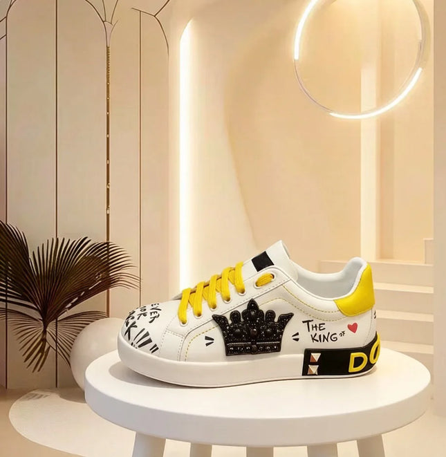 Designer Leather Sneakers Fashion Unisex Casual Platform Casual Comfort Flats Brand Women Outdoor Sport Diamonds White Shoes