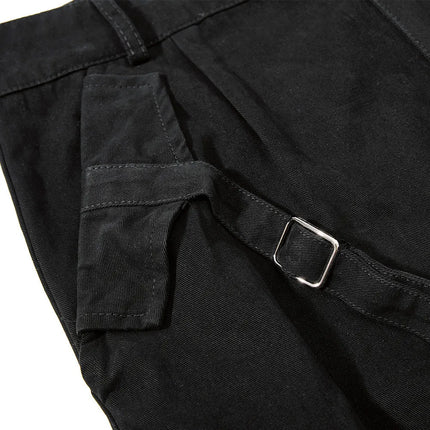 Men's Punk Gothic Lace Up Cargo Shorts High Street Ruched Bermuda Short Pants Adjustable Straps Drawstring Hem