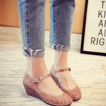 Slope heel sandals 2025 summer hollow out women's shoes hole shoes thick soled jelly shoes women's sandals