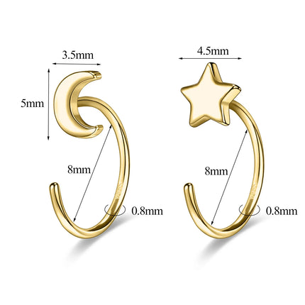 ZEMO 20G 2PCS 999 Sliver Hoop Earring Gold Plated Heart Round Ear Hoop Zircon Opening Huggies Piercings Girls Cute Circle Rings