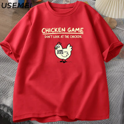 Chicken Game Don't Look At The Chicken Funny T Shirts Cotton Short Sleeve O Neck Graphic Tees Mens Designer Clothes Streetwear