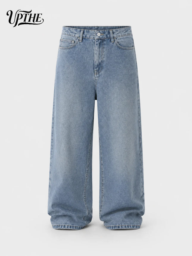 UP.THE Jeans anchos holgados ligeros lavados para hombre, pantalones de mezclilla lisos extragrandes sueltos Y2K, pantalones básicos minimalistas de streetwear para atuendos casuales diarios